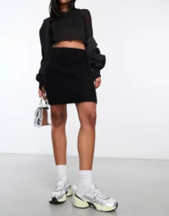 Skirts*& Other Stories Fluffy Yarn Wool Blend Mini Skirt In Black