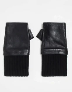 Gloves*& Other Stories Leather And Wool Blend Mittens In Black