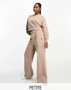 Petite*4505 Petite Washed Wide Leg Jogger With Combat Pocket Brown/Mink