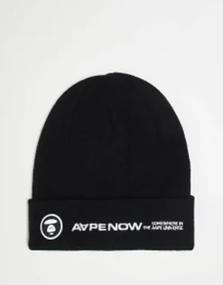 Beanies*AAPE BY A BATHING APE® Aape By A Bathing Ape Now Beanie In With Logo Embroidery And Badge Black