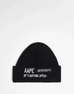 Beanies*AAPE BY A BATHING APE® Aape By A Bathing Ape Worker Beanie In With Logo Embroidery Black
