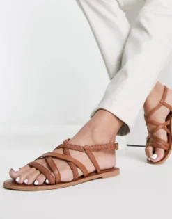 Flat Sandals*Accessorize Plaited Strappy Sandal In Tan