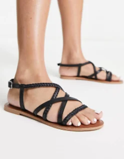 Flat Sandals*Accessorize Plaited Strappy Sandal In Black