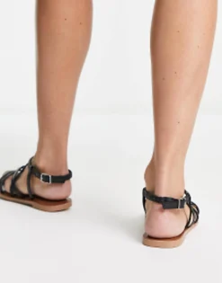 Flat Sandals*Accessorize Plaited Strappy Sandal In Black