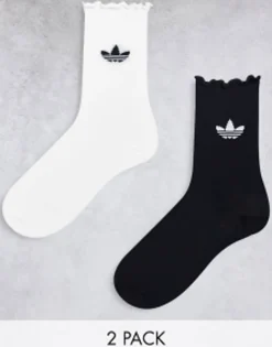 Gifts*adidas Originals 2 Pack Ruffle Socks In Black And White Multi