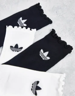 Gifts*adidas Originals 2 Pack Ruffle Socks In Black And White Multi