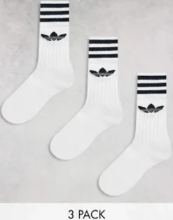 Gifts*adidas Originals Adicolor Trefoil 3 Pack Crew Socks In White