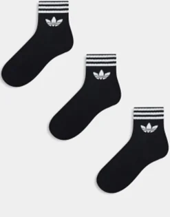 Socks & Tights*adidas Originals Adicolor Trefoil 3 Pack Ankle Socks In Black