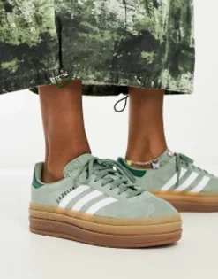 Sportswear*adidas Originals Gazelle Bold Platform Trainers In With Gum Sole Silver Green