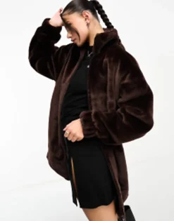 Sportswear*adidas Originals 'Neutral Court' Faux Fur Coat With Trefoil In Chocolate Brown Shadow Brown