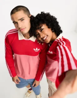Polo Shirts*adidas Originals Unisex Adicolor 70'S Long Sleeve Polo Top In Red Better Scarlet