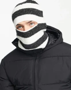 Scarves*ADPT Rib Knitted Balaclava In White Stripe Black