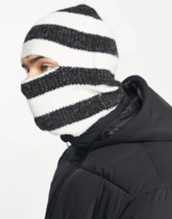Scarves*ADPT Rib Knitted Balaclava In White Stripe Black