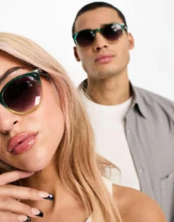 Sunglasses*AJ Morgan Grad School Retro Round Festival Sunglasses In Two-Tone Green