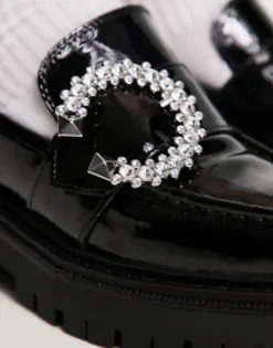 Loafers*ALDO Joesiee Chunky Loafers With Embellished Buckle In Black Patent