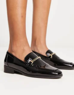 Loafers*ALDO Valenaclya Chain Loafers In Patent Black
