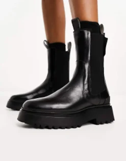 Chelsea Boots*AllSaints Amber Leather Chunky Tall Chelsea Boots In Black