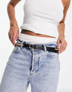 Belts*AllSaints 18Mm Leather Stud Belt In Black Black/Warm Brass