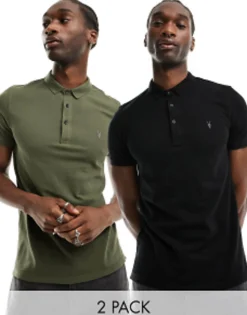 Polo Shirts*AllSaints Reform 2-Pack Polo Shirts In Multi Blk/Sorghum Green