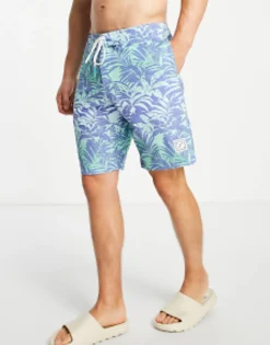 Swimwear*American Eagle 10 Inch Welt Palm Print Boardshorts In Blue