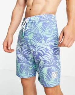 Swimwear*American Eagle 10 Inch Welt Palm Print Boardshorts In Blue