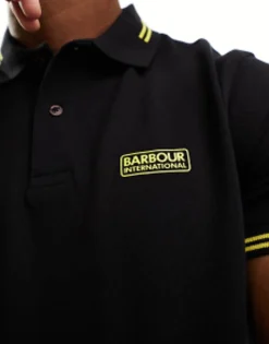 Polo Shirts*Barbour International Essential Tipped Short Sleeve Polo Shirt In Black/Yellow
