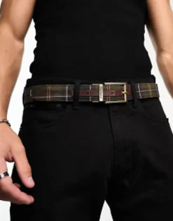 Belts*Barbour Reversable Tartan Leather Belt In Dark Brown Classic/Brown