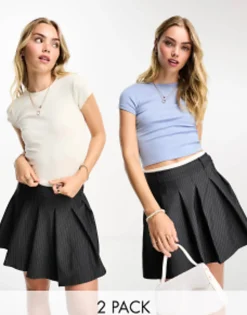 Multipacks*Bershka Baby Tee 2 Pack In Steel Blue And Stone White