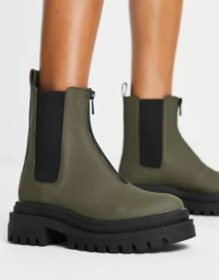 Chelsea Boots*Bershka Chunky Chelsea Boot In Khaki
