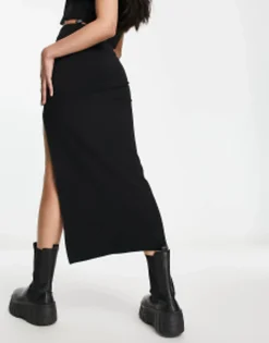 Skirts*Bershka Midi Skirt With Front Slit In Black