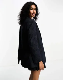 Suits & Tailoring*Bershka Oversized Mansy Blazer In Navy Pinstripe Grey