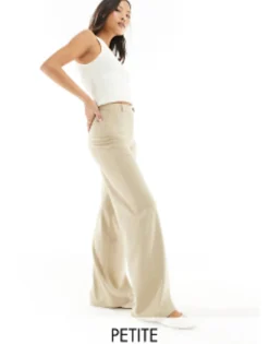 Trousers & Leggings*Bershka Petite Wide Leg Slouchy Dad Tailored Trousers In Mushroom