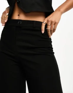 Trousers & Leggings*Bershka Petite Wide Leg Slouchy Dad Tailored Trousers In Black