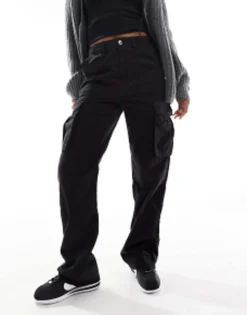 Trousers & Leggings*Bershka Straight Leg Cargo Trousers In Black