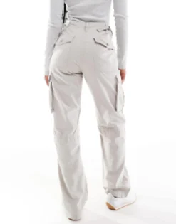 Trousers & Leggings*Bershka Straight Leg Cargo Trousers In Stone Grey