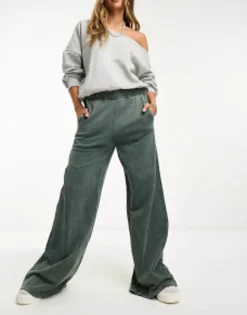 Tracksuits & Joggers*Bershka Wide Leg Joggers In Acid Wash Blue