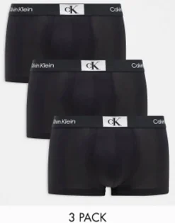 Underwear*Calvin Klein Ck 96 3 Pack Cotton Low Rise Trunks In Black