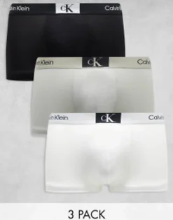 Underwear*Calvin Klein Ck 96 3 Pack Cotton Low Rise Trunks In Multi Black/Grey/White