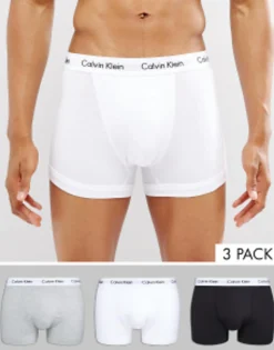 Underwear*Calvin Klein Cotton Stretch 3-Pack Trunks In Black,White And Grey Black/White/Grey