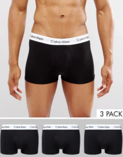 Underwear*Calvin Klein Cotton Stretch 3 Pack Low Rise Trunks In Black