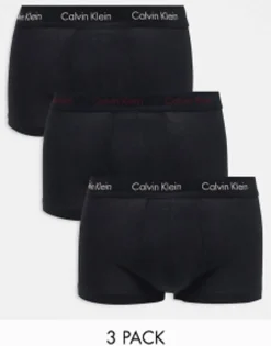 Underwear*Calvin Klein Cotton Stretch 3 Pack Low Rise Trunks In Black