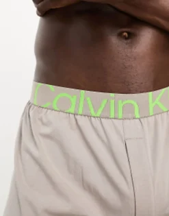 Underwear*Calvin Klein Future Shift Boxers With Green Logo Waistband In Grey