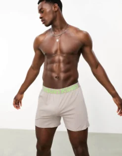 Underwear*Calvin Klein Future Shift Boxers With Green Logo Waistband In Grey
