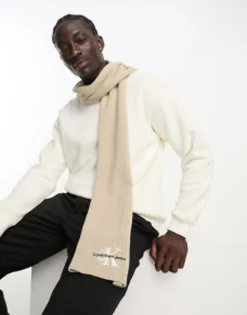 Scarves*Calvin Klein Jeans Embroidered Scarf In Taupe Plaza Taupe