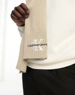 Scarves*Calvin Klein Jeans Embroidered Scarf In Taupe Plaza Taupe