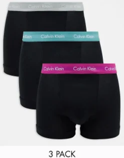 Underwear*Calvin Klein 3-Pack Trunks With Coloured Waistband In Black