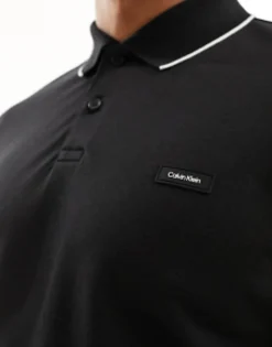 Polo Shirts*Calvin Klein Stretch Pique Tipping Polo Shirt In Black Ck Black