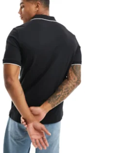 Polo Shirts*Calvin Klein Stretch Pique Tipping Polo Shirt In Black Ck Black
