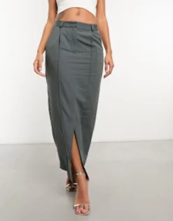 Skirts*Closet London Split Pencil Maxi Skirt In Charcoal Grey Black