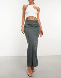 Skirts*Closet London Split Pencil Maxi Skirt In Charcoal Grey Black